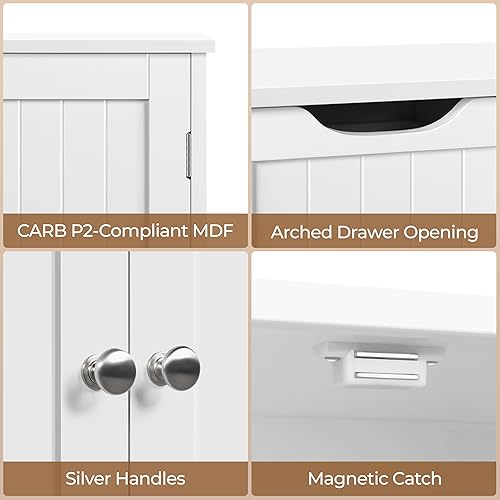 Miniatura 7 de Yaheetech Wooden Bathroom Floor Cabinet, Side Storage Organizer Cabinet with 4 Drawers & Double Doors, Freestanding Entryway Storage Unit Console