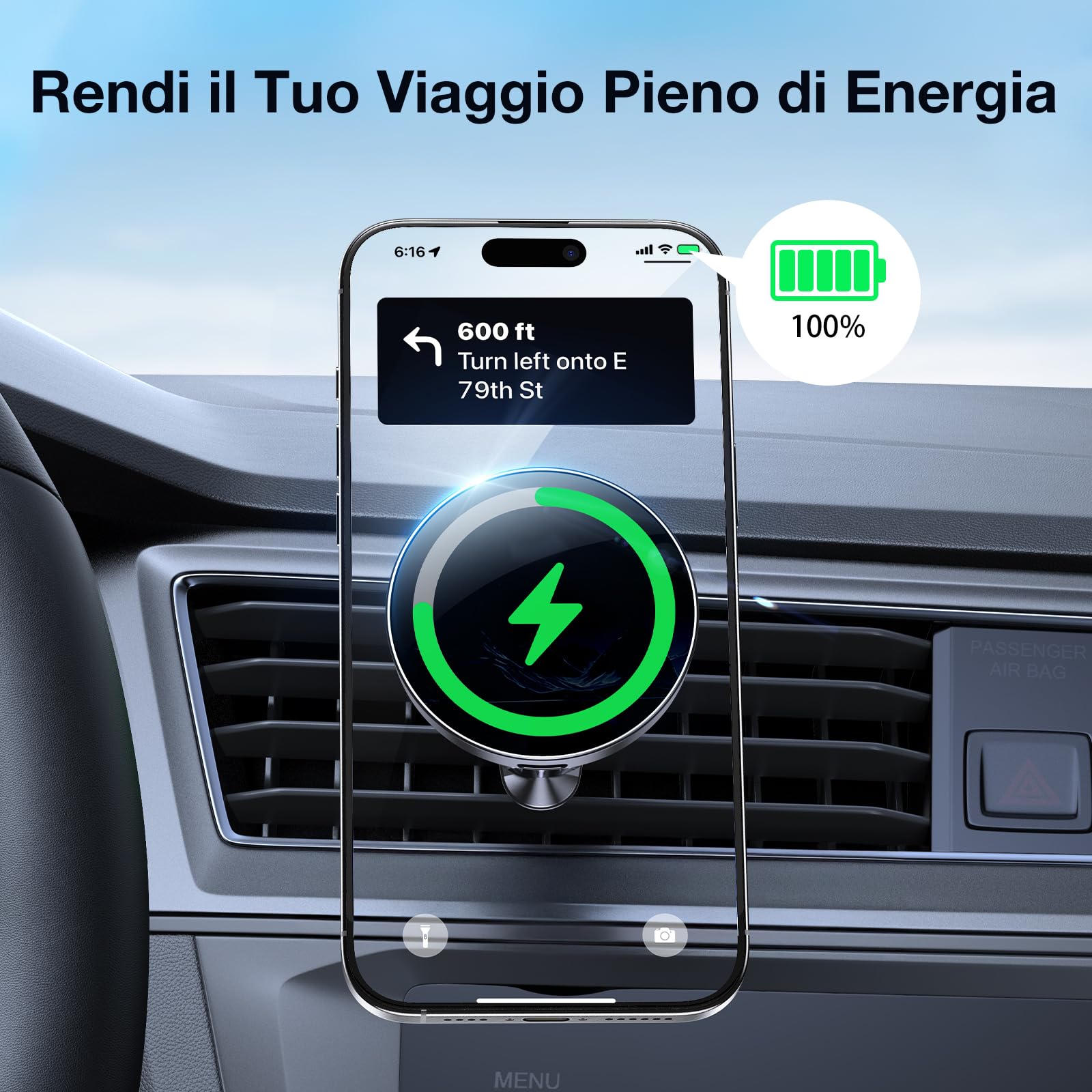 Coolpow Caricatore Wireless Auto per MagSafe【15W Ricarica Rapida】 Magnetico Porta Cellulare Auto【Mani Libere】 Regolabile 360° Caricatore Supporto Magnetico Telefono Auto per iPhone 17 16 15 14 13 12
