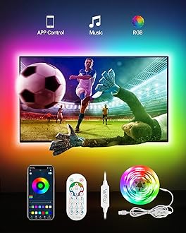 LED Strip Lights RGBIC 16.4FT, LED Lights for TV for 55-85 inch TV Led Backlight Rainbow Color Changing Led TV Lights, USB Powered Music Sync Bluetooth APP Control with Remote for Room Bedroom