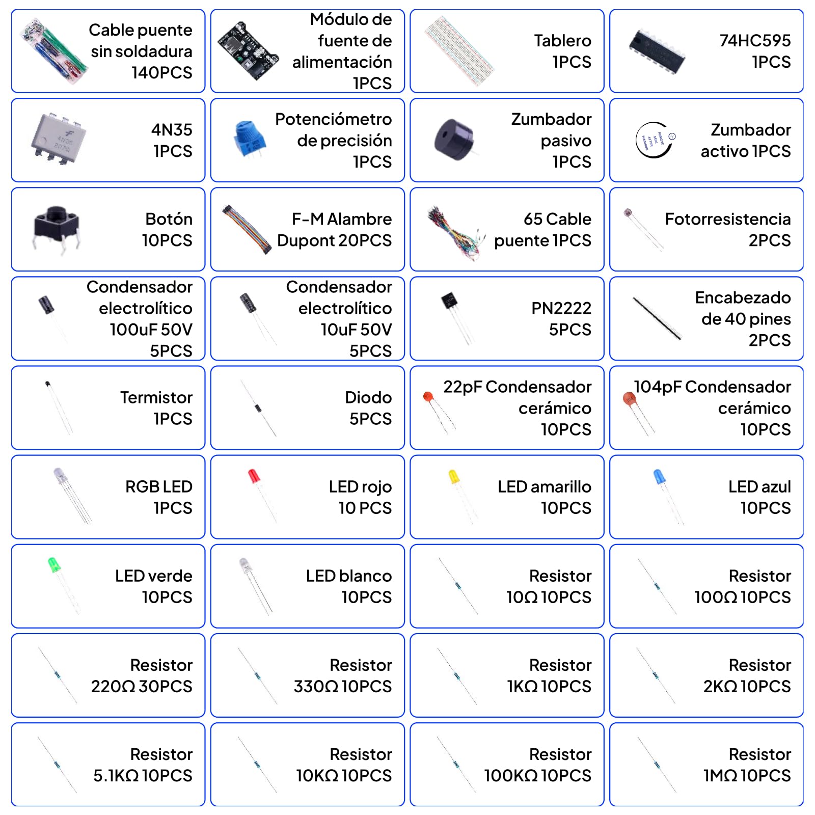 ELEGOO Kit Mejorado de Componentes Electrónicos con Módulo de Alimentación, Placa de Prototipos (Protoboard) de 830 Pines, Cables Puente, Potenciómetro, STM32, Raspberry Pi, para Arduino IDE — view 2