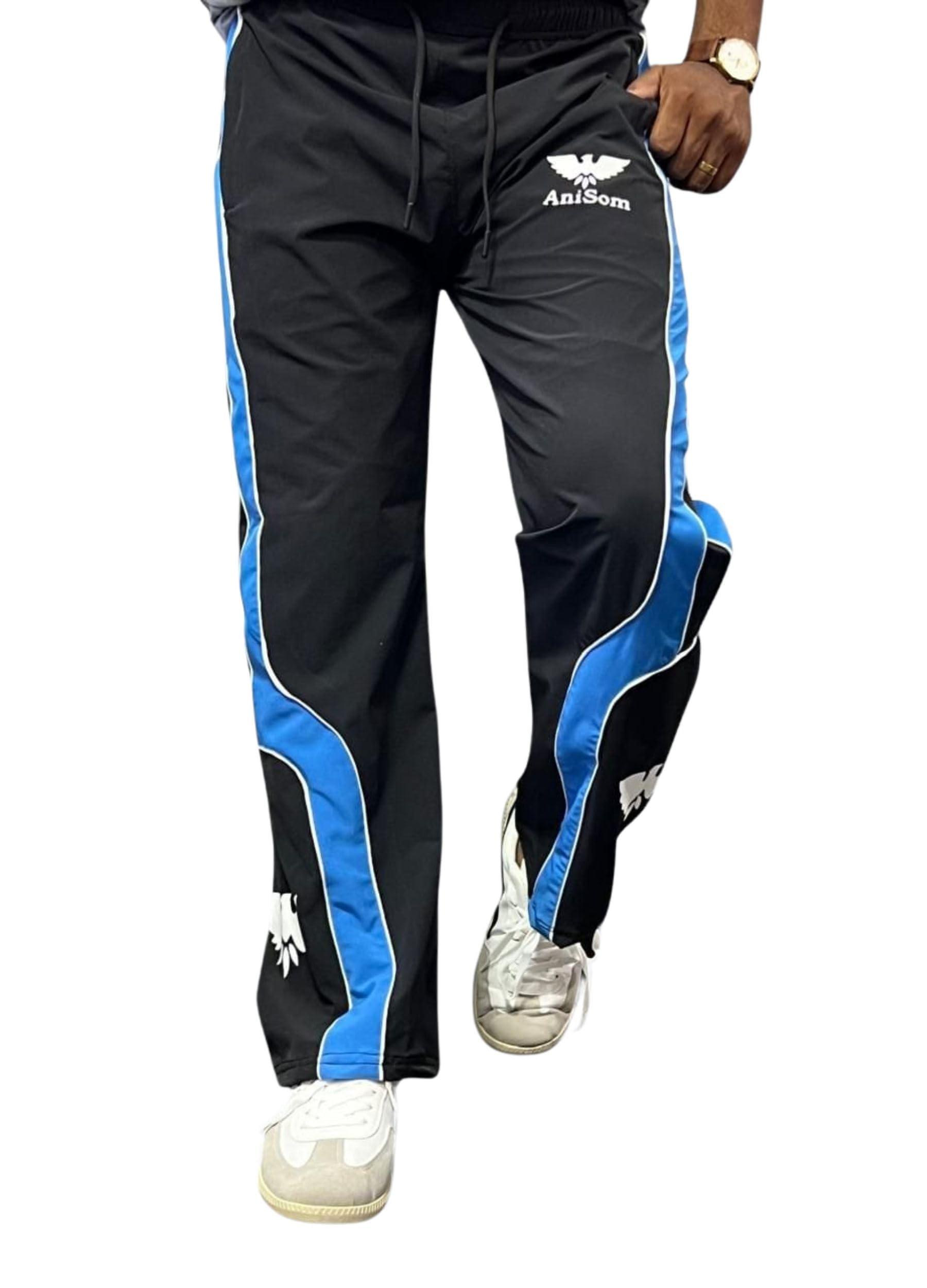image of "anisom" Men's Straight Fit Lycra Blend Nylon Striped Design Wide Leg Track Pant Ideal for Workout Sports & Travel-picture-15