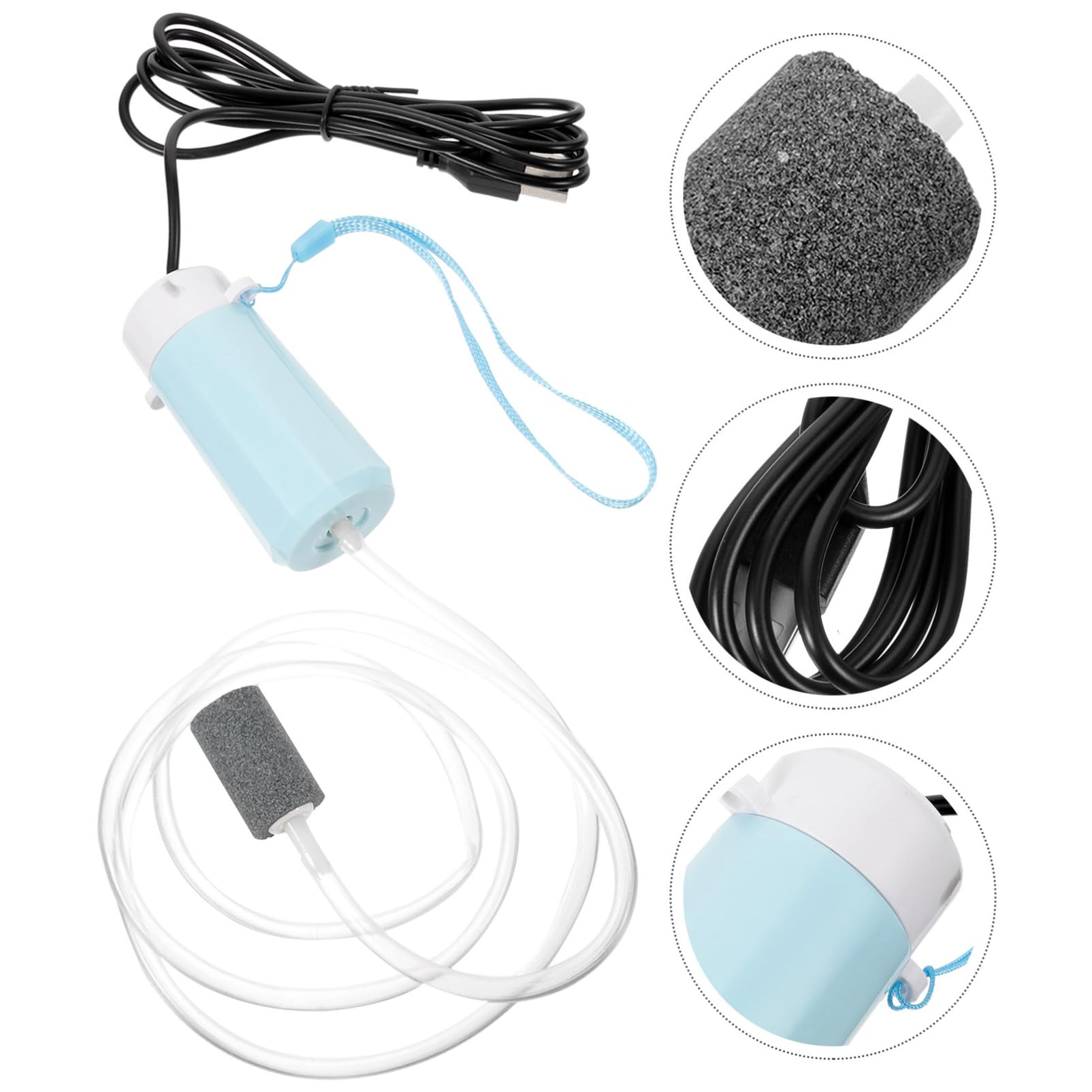 Happyyami Bomba de oxigeno USB Bomba de Aire USB Acuario Esponja portátil Tanque de Acuario Agua Portable Air Pump Bomba de pecera Bomba de oxigeno para Acuario Abdominales Sky-Blue