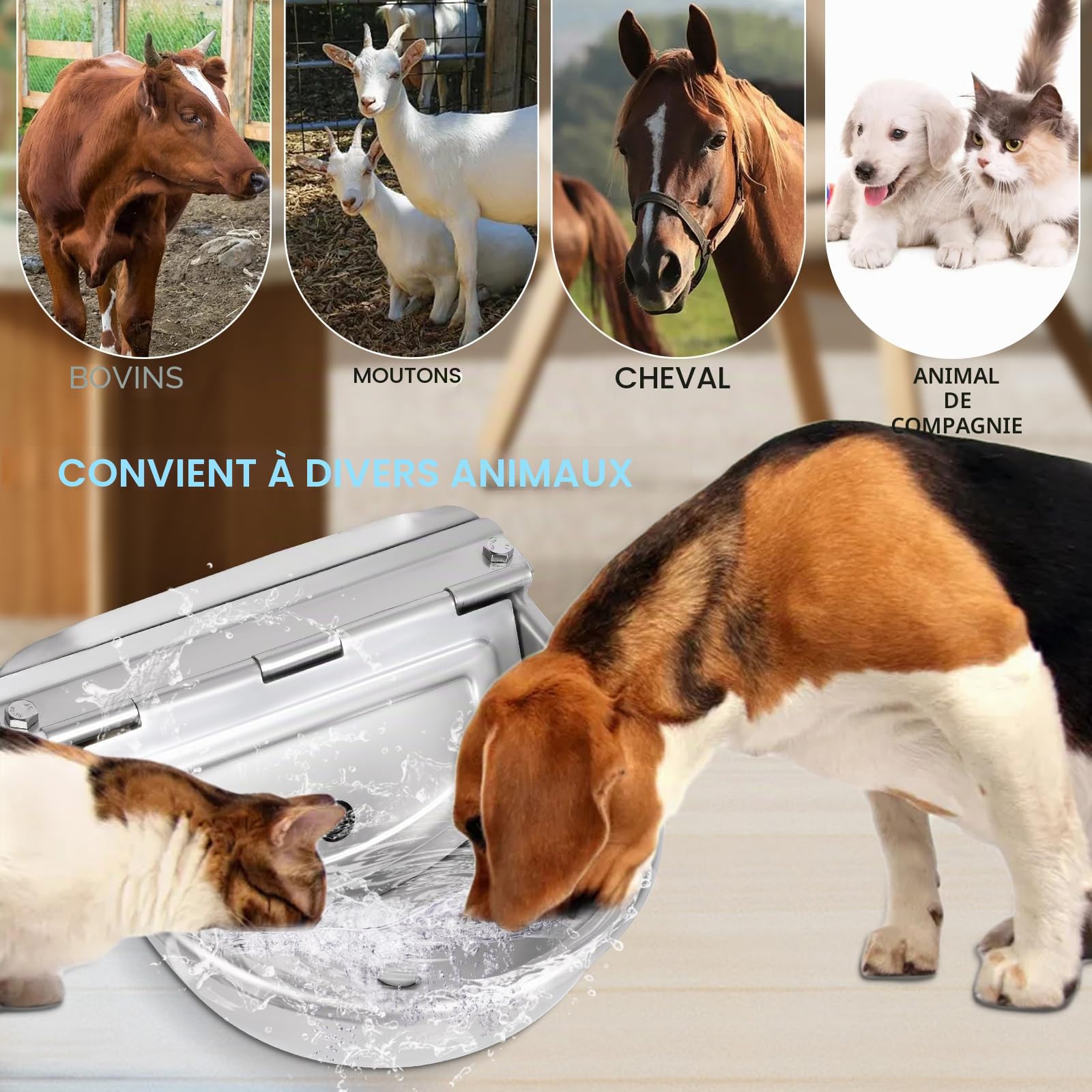 Abreuvoir en Acier Inoxydable avec Bouchon de Vidange, Connecteur, Tuyau Tressé et vis de Montage, Abreuvoir Automatique avec Valve à Flotteur pour Cheval Chien Bétail Chèvre Mouton Cochon