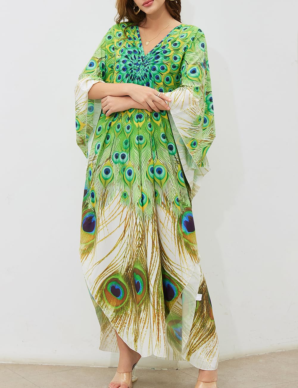 Bsubseach Mujer Traje de baño Cubrir Estampado étnico Kaftan Beach Maxi Vestidos