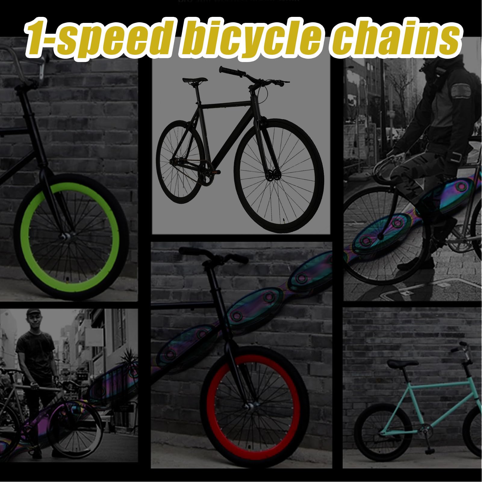 Chaîne de vélo à vitesse unique, galvanoplastie arc-en-ciel, 1 vitesse, 100 maillons pour vélo BMX à pignon fixe