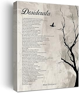 Retro Inspirational Desiderata Print Canvas Wall Art Home Office Decor Desiderata Poetry Painting 12x15 Canvas Poster Framed Ready to Hang Retro Living Room Decor