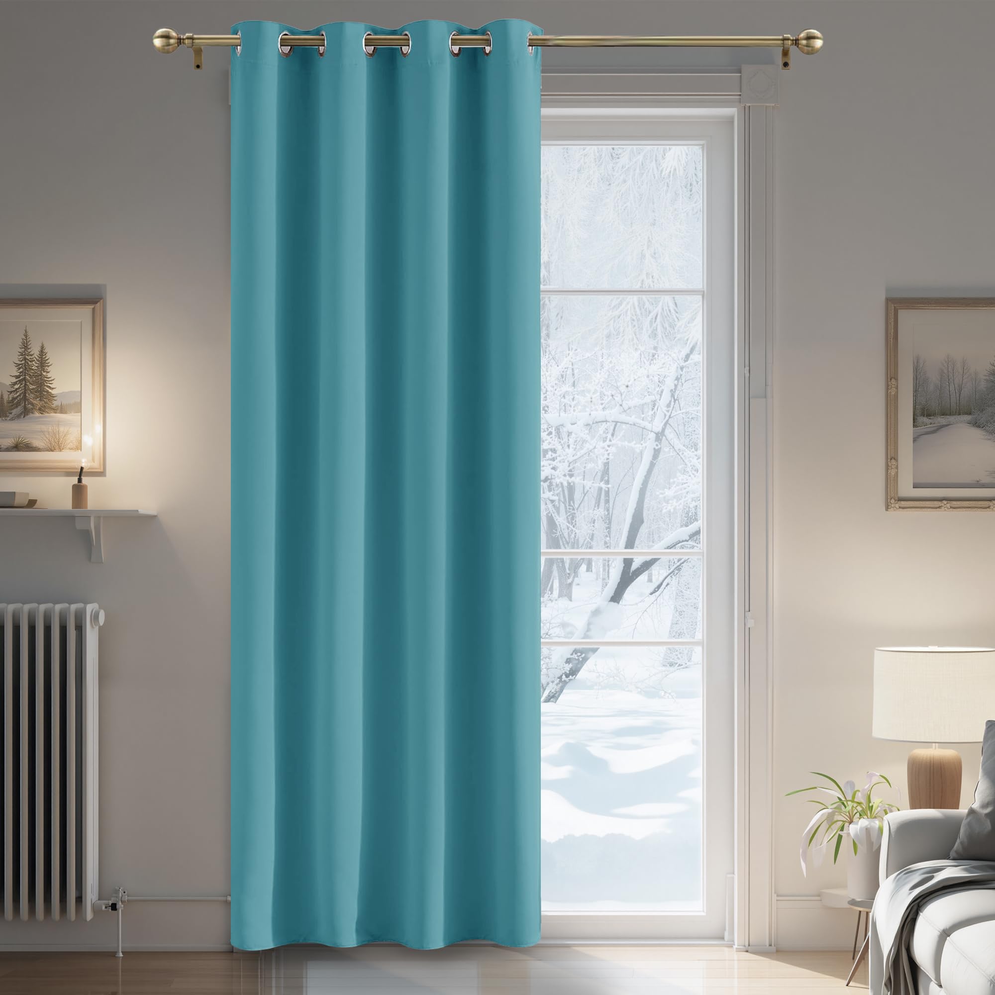 PONY DANCE Cortinas Dormitorio Juvenil, Opacas Termicas con Ojales para Ventanas Largas, Cortina Termica Aislante Frio y Calor, 1 Pieza 132x210 CM (Ancho x Alto), Azul Claro Global Recycled Standard Global Recycled Standard OEKO-TEX STANDARD 100 Global Recycled Standard