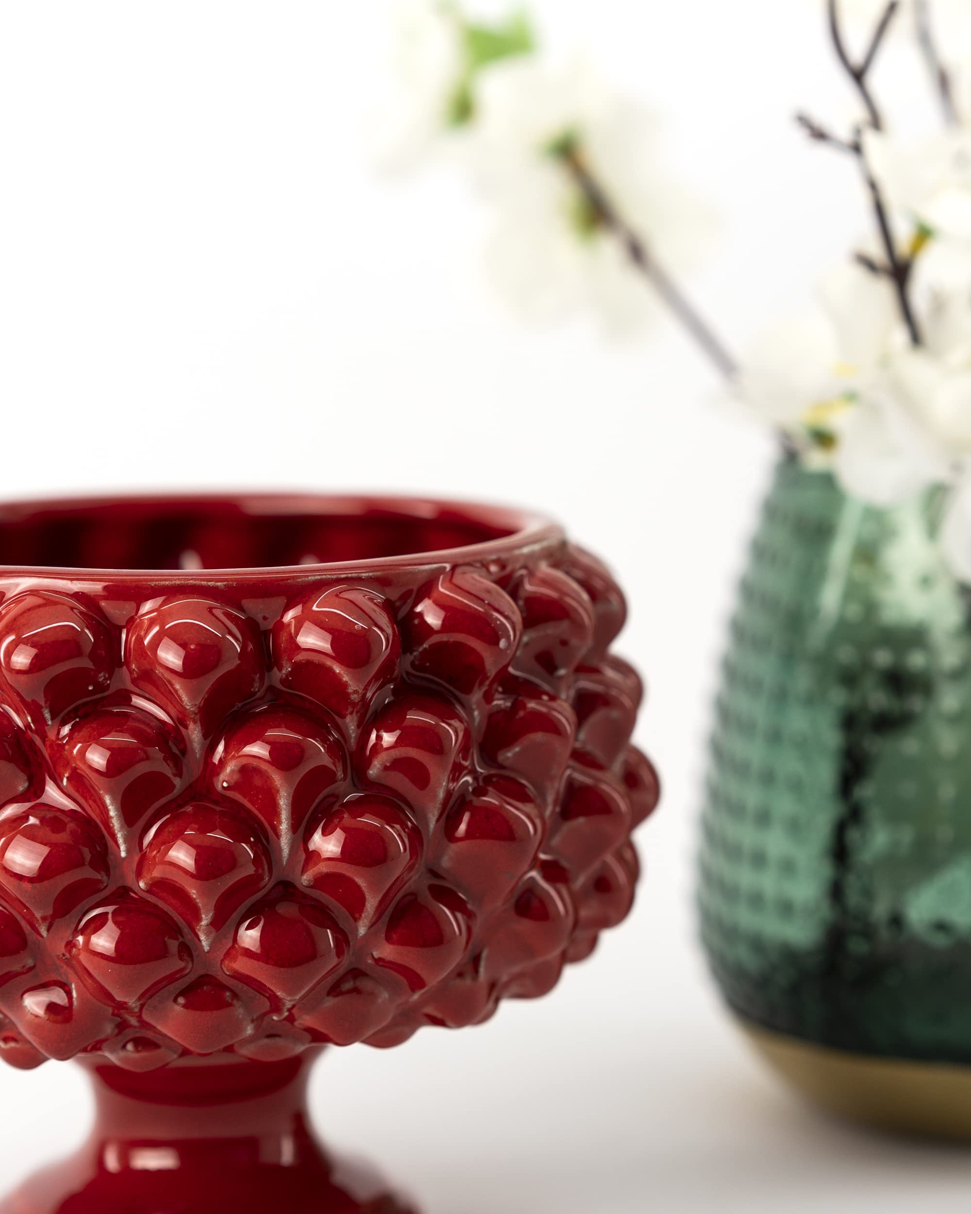 Mezza Pigna In Ceramica Siciliana Caltagirone - Portavaso O Svuotatasche, Colore Rosso - Foto 6