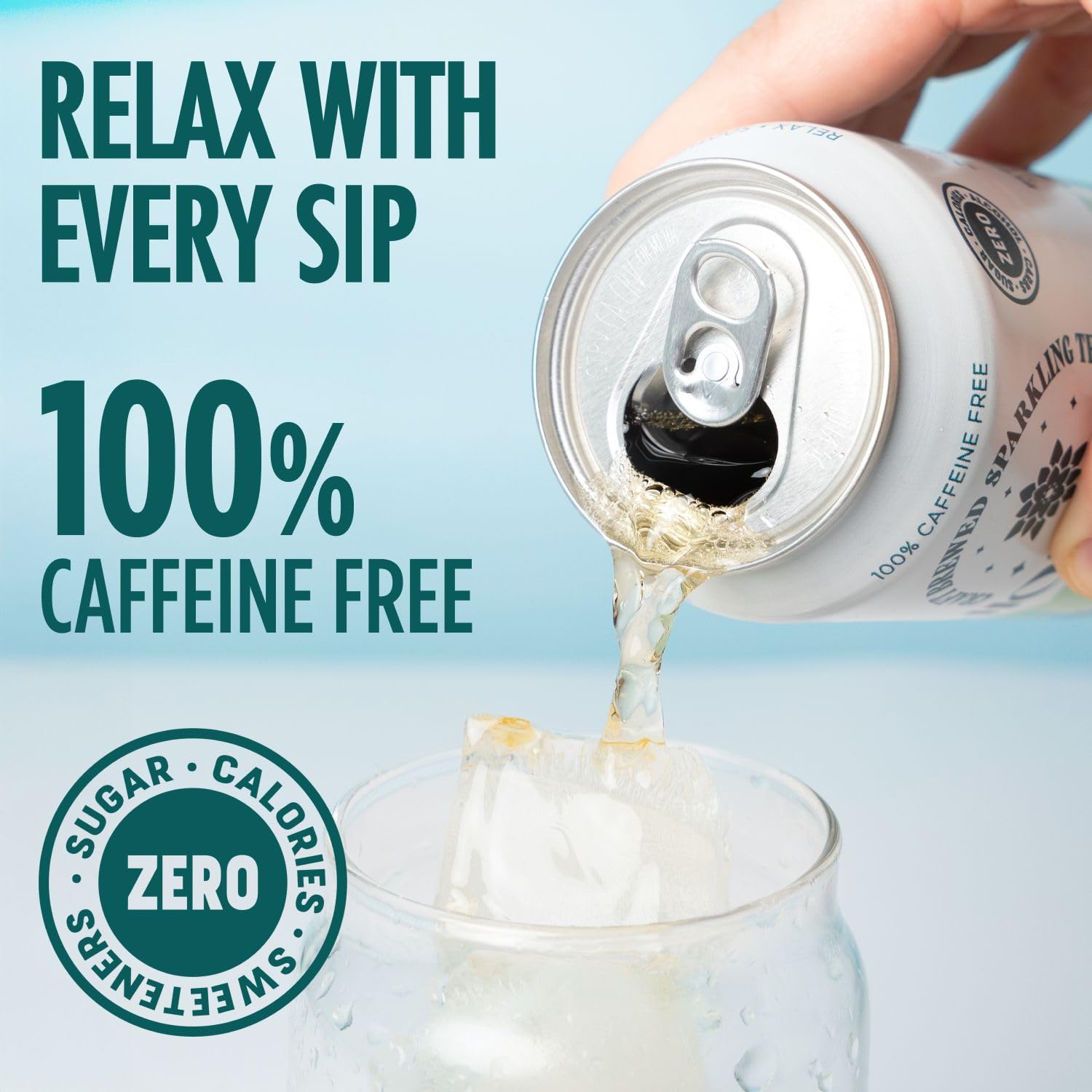 BrightLeaf Mint Lavender Sparkling Tea for Relaxation and Digestion – Caffeine-Free, Zero Sugar, Calories, and Sweeteners, Organic Craft-Brewed Botanical Blend with Whole Leaf Tea, Non-Alcoholic Drink, 12oz Cans