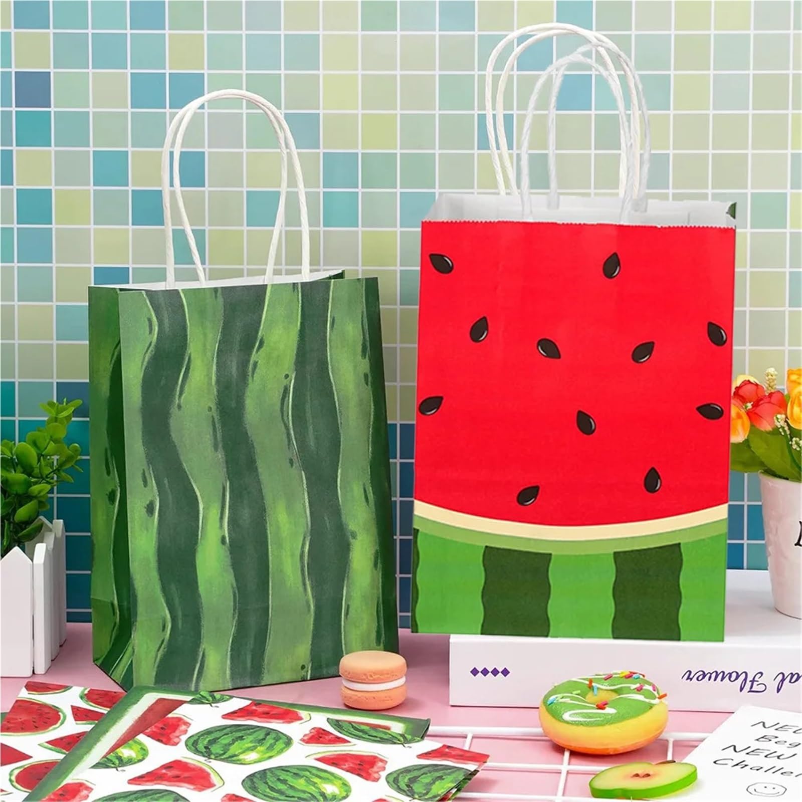 20 Stück süße Wassermelonen-Geschenktüten aus Kraftpapier für Partys