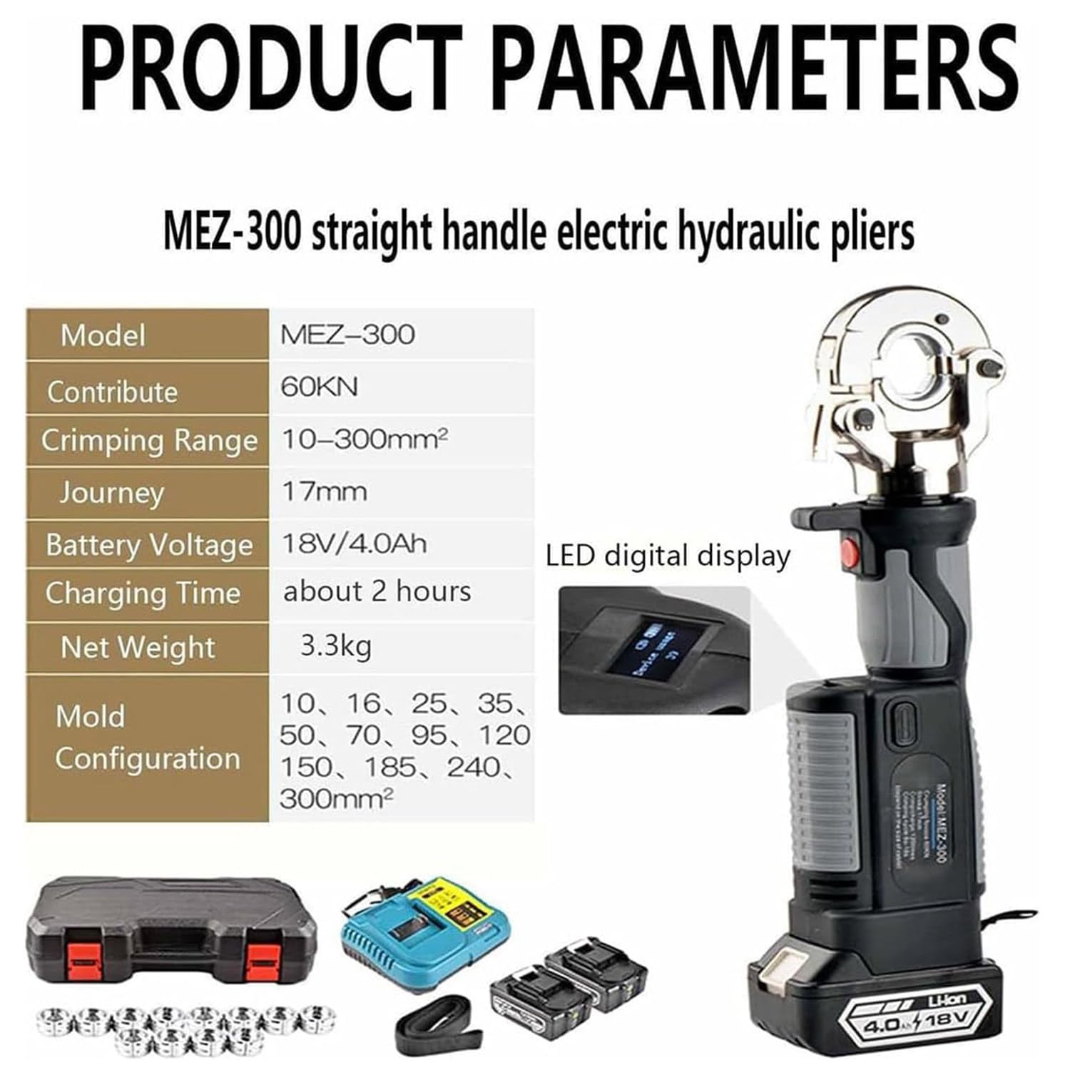 Crimpadora Eléctrica A Batería, Herramienta Crimpado Hidráulica Para Terminales Eléctricos, Kit Herramientas Para Cables Con 12 Pares De Matrices Rango De 10 A 300 Mm²
