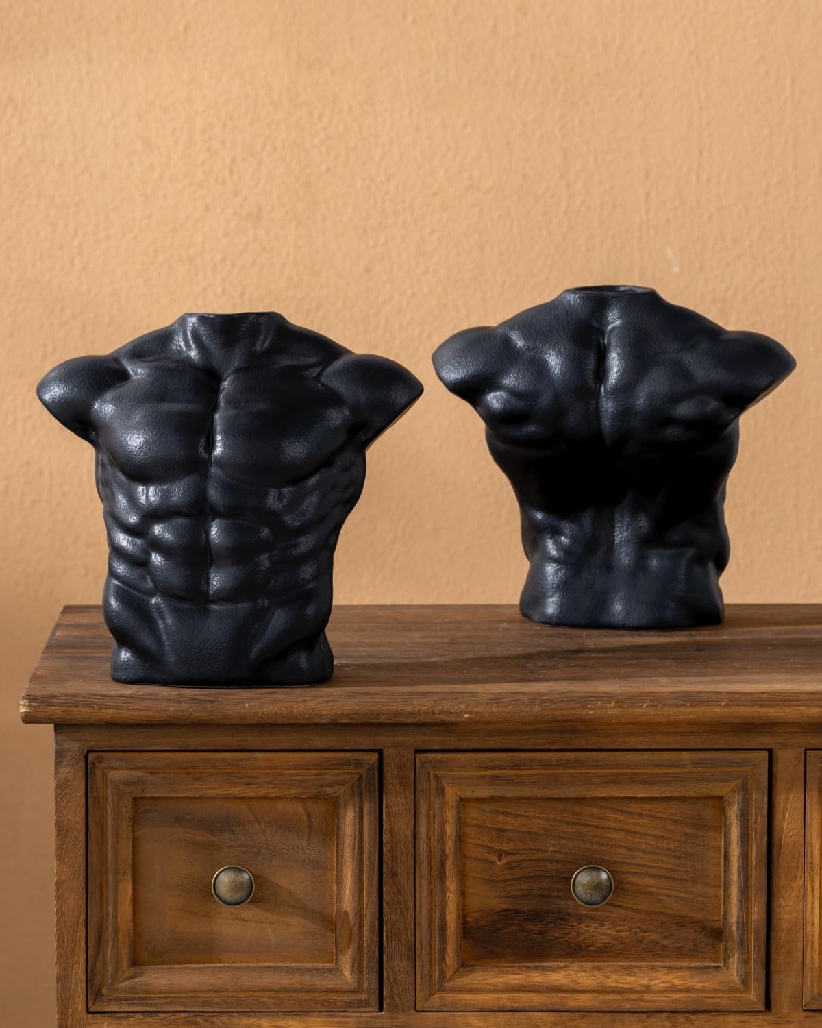 Body Art Vase, Classical Sculpture Statue for Bookshelf Shelf Decoration, Nordic Modern Ceramic Flower Vase for Home Decor, Table Centerpiece, Living Room, Office, Entryway, Console（Black）