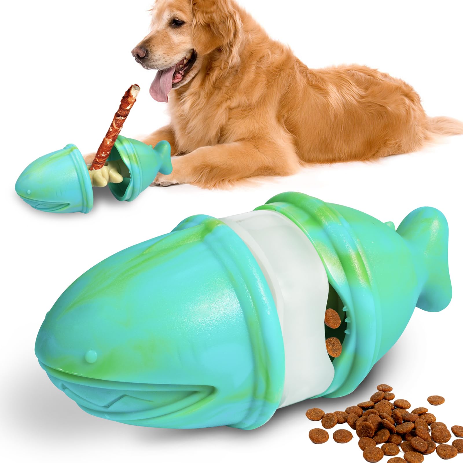 haheita 2 in 1 Treat Dispensing Dog Toy and Bully Stick Holder, Indestructible Chew Toy for Medium Large Dog Feeder, Interactive IQ Training, Slow Food Dispenser