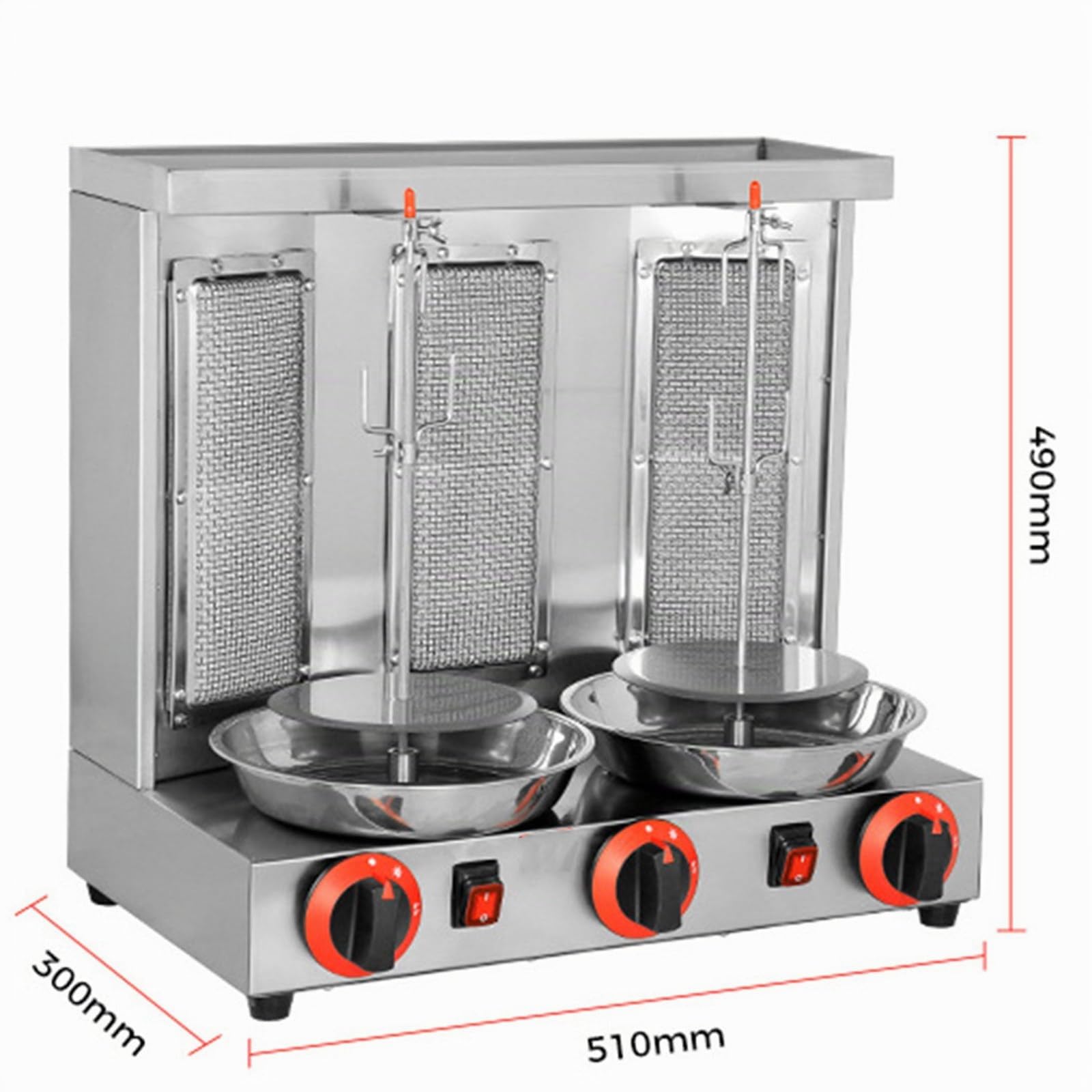 Máquina Kebab Doner Parrilla Comercial, Máquina Parrilla Gas Vertical, Limpieza Extraíble Acero Inoxidable, Potencia Fuego Ajustable, para Pavo Asado, Taco Asado Y Pollo Frito,Silver
