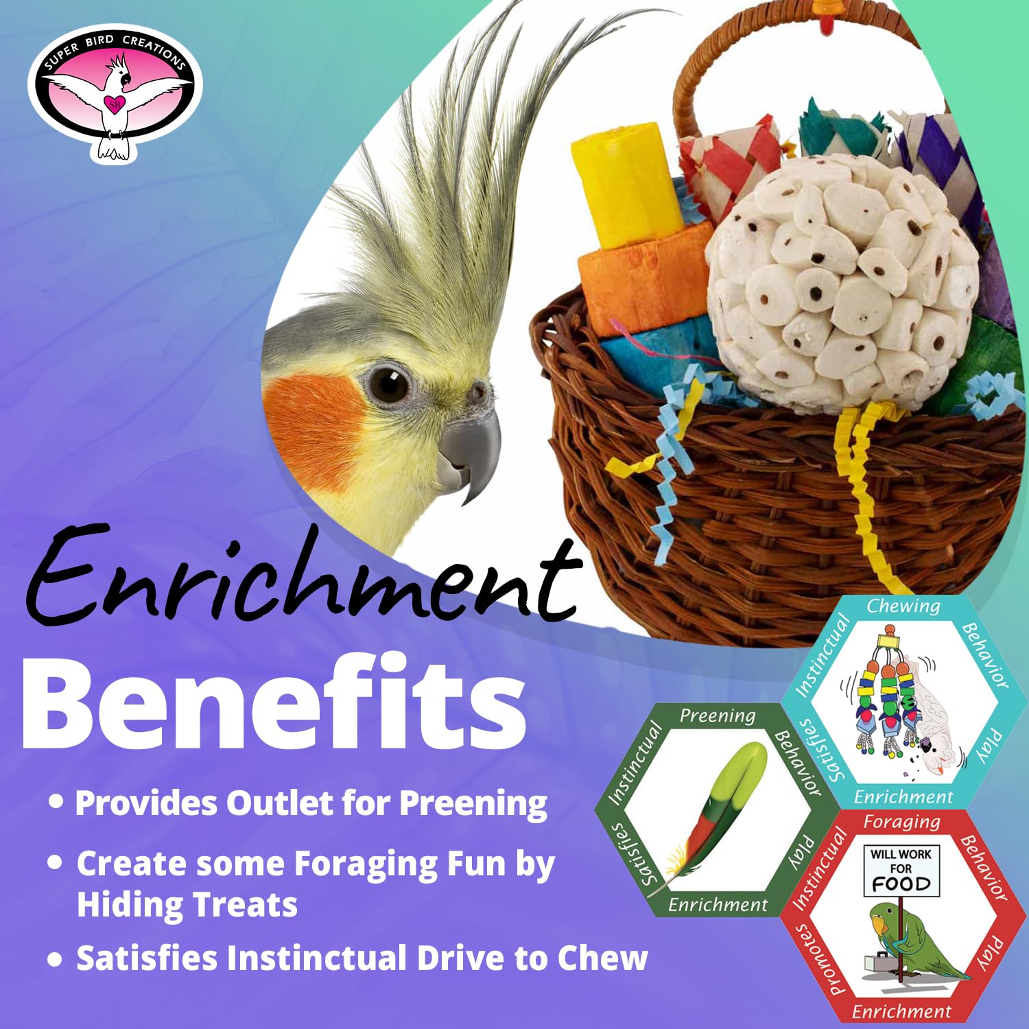 Super Bird Creations Sola Party Basket – Foraging Toy With Sola Wood, Crinkle Paper For Small Birds