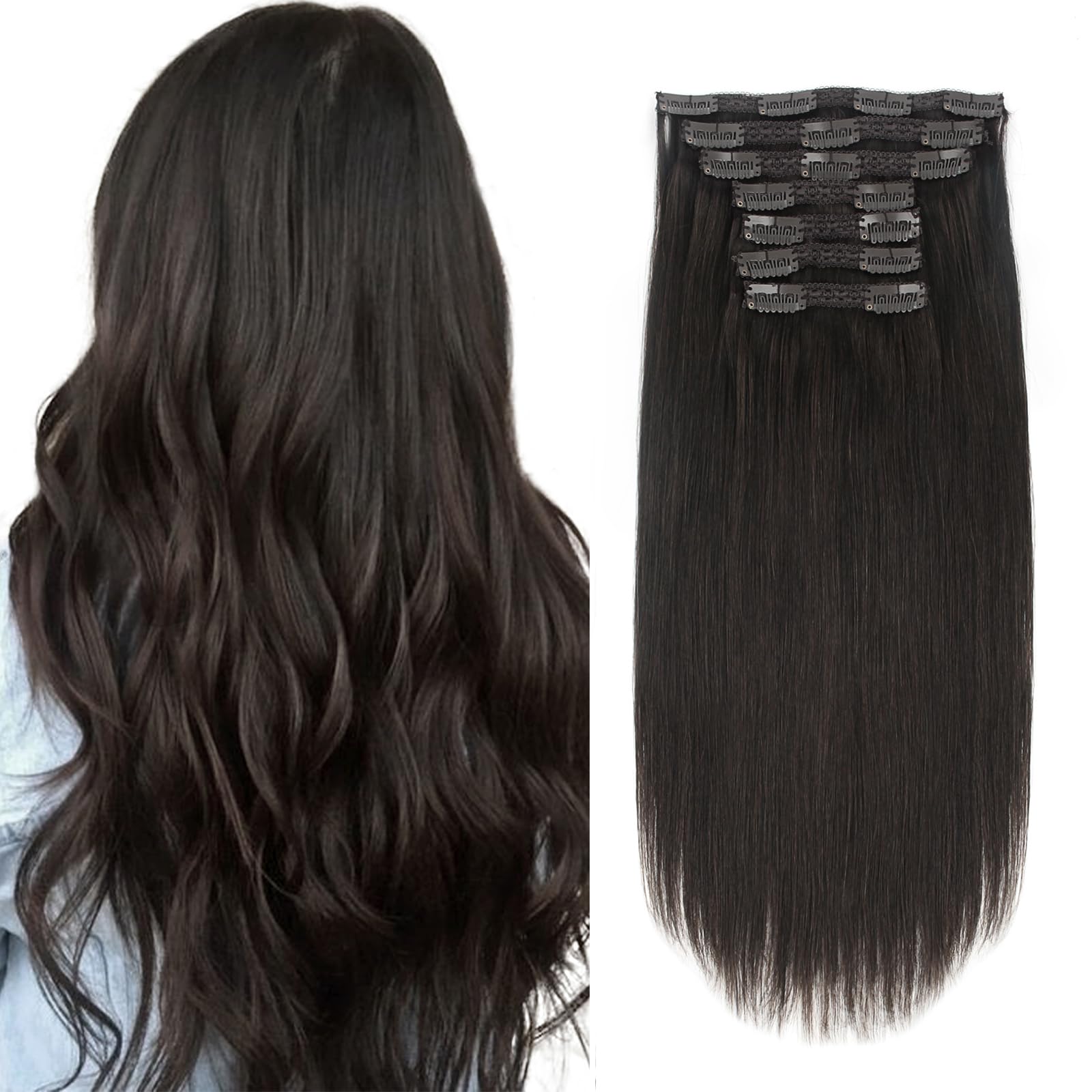 Sixstarhair Clip In Hair Extensions Remy Human Hair Off Black extensions Clip In Extensions 160g Per Pack Hair Extensions for Full Head 7 Pieces [