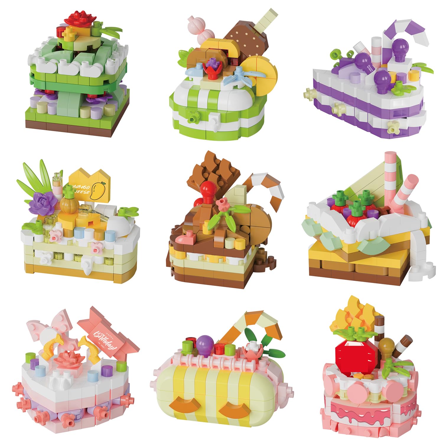9 cakes 1300 PCS Cakes Micro Building Bricks Model Kit for Adults – Creative DIY Display Models – Ages 14+