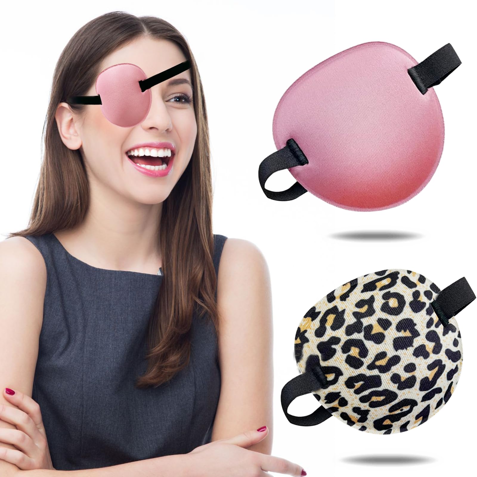 2PCS Eye Patch, Medical Eye Patches for Kids and Adults, Soft Amblyopia Lazy Eye Patches for Left or Right Eyes (Pink, Leopard Print)