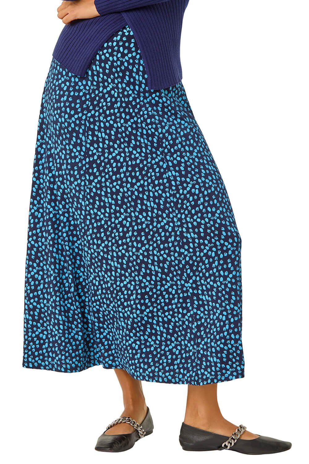 Roman Women's Floral Print Stretch Midi Skirt in Mid Navy | Size: 12