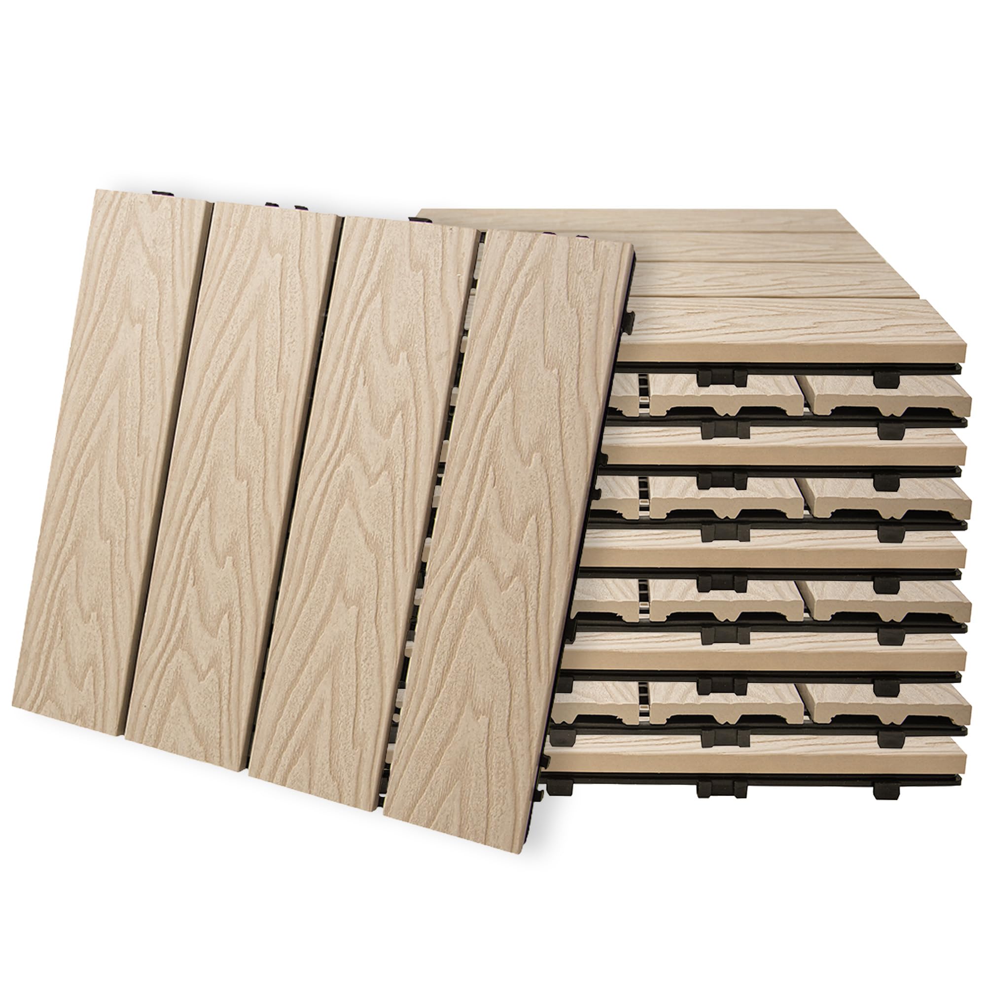 4iQ WPC-Terrassenfliesen mit Klicksystem, 10 Stück Holzoptik, 30x30x2 cm, Wetterfest, für Balkon, Terrasse und Patio, Fliesen Boden (Beige)