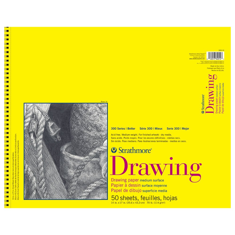 Pro-Art Strathmore Medium Drawing Spiral Paper Pad 14-inch x 17-inch, 50 Sheets
