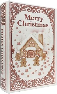 XIAOAIKA Christmas Decorative Wooden Book Box, Vintage Faux Book Boxes with Leather Cover, Secret Storage with Magnetic Closure, Holiday Gift Box for Home Office Bookshelf Decor (1 x Christmas D)