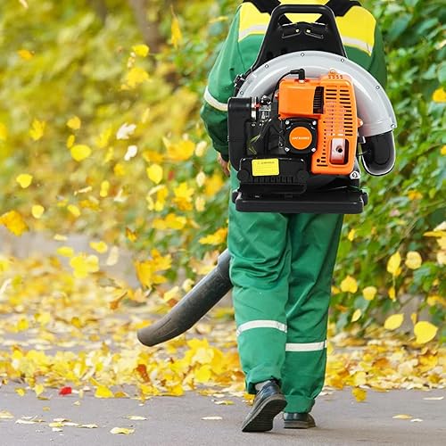 Miniatura 9 de Soplador de hojas de gas, soplador de mochila, 63CC 2 tiempos 665 CFM soplador de hojas a gas, soplador de hojas de gasolina para cuidado del