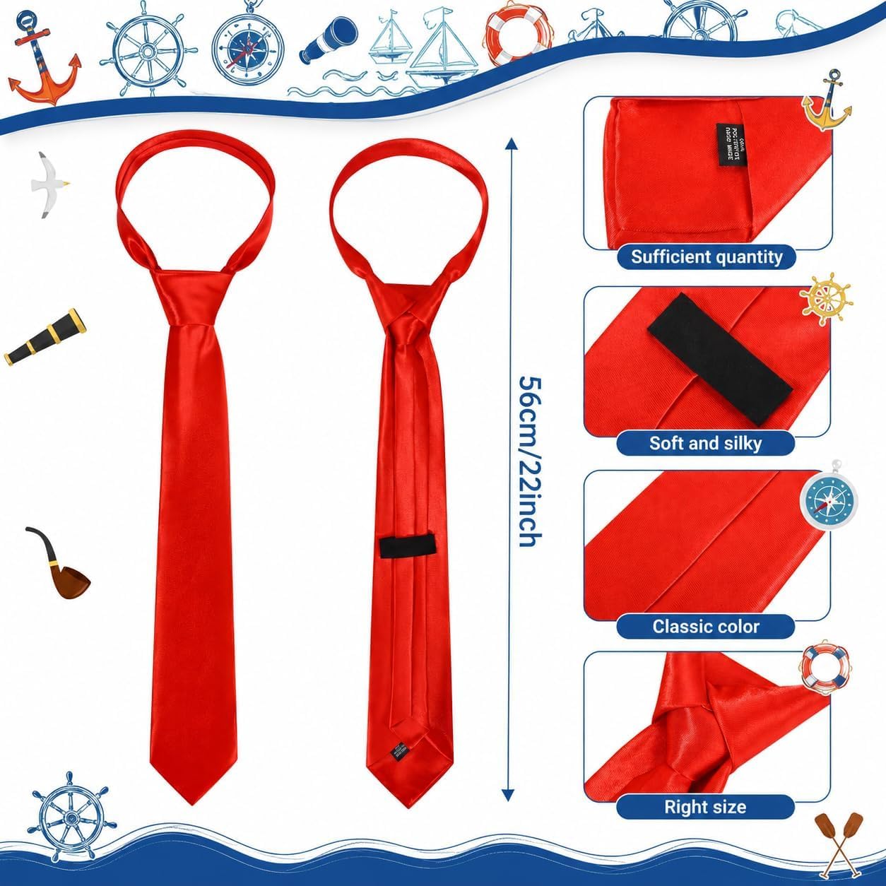 Kavoc 4 Pcs Sailor Costume Include Sailor Headband Gloves Tie and Socks for Men Women Halloween Party Dress Up image 4