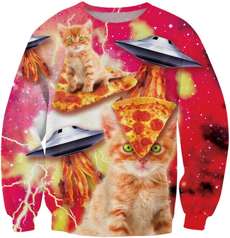 CHIC Harajuku style Women Men Bacon Pizza Space Cat 3D Sweatshirt Pullover (M)