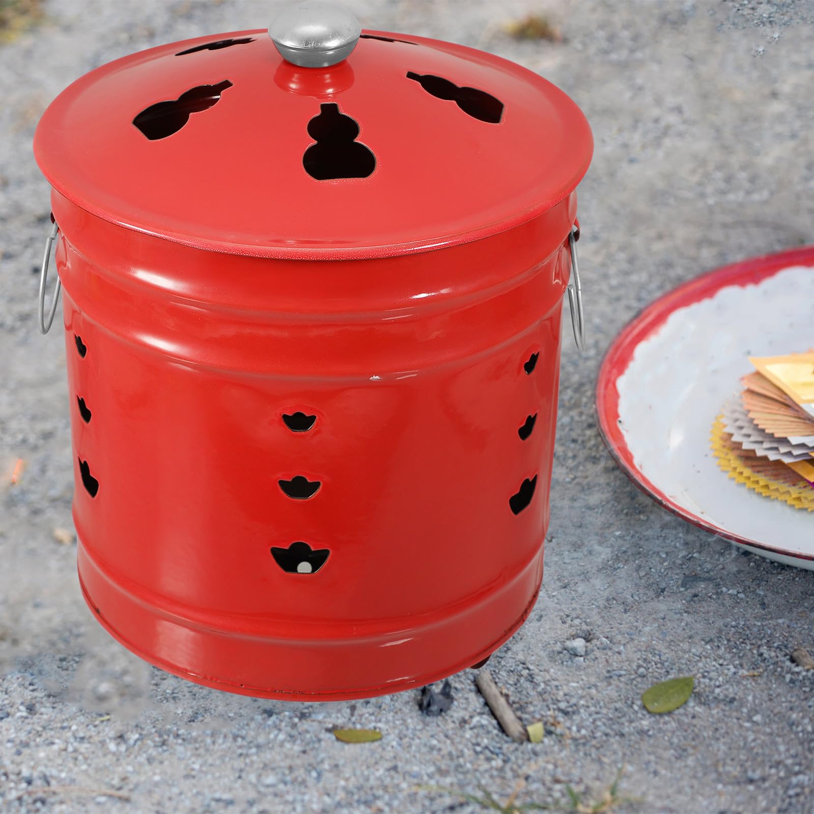 Bucce Inceneritore in Smalto Rosso per Carta, Uso Esterno | Stile Creativo, Lavorazione Curata, Struttura Robusta, Adatto a Rifiuti e Offerte Stile Casuale
