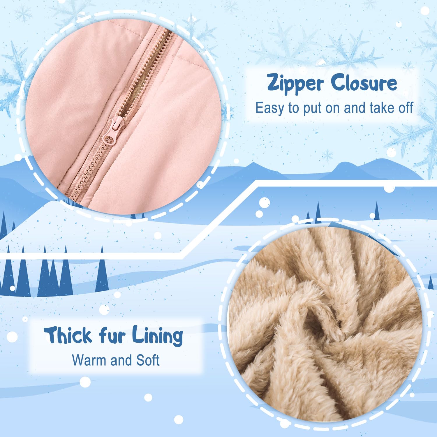 Kids4ever Abrigo de invierno para bebés y niñas, chaqueta con capucha y cremallera, resistente al viento, forro polar cálido, traje de nieve con dos bolsillos, 12 meses-5 años