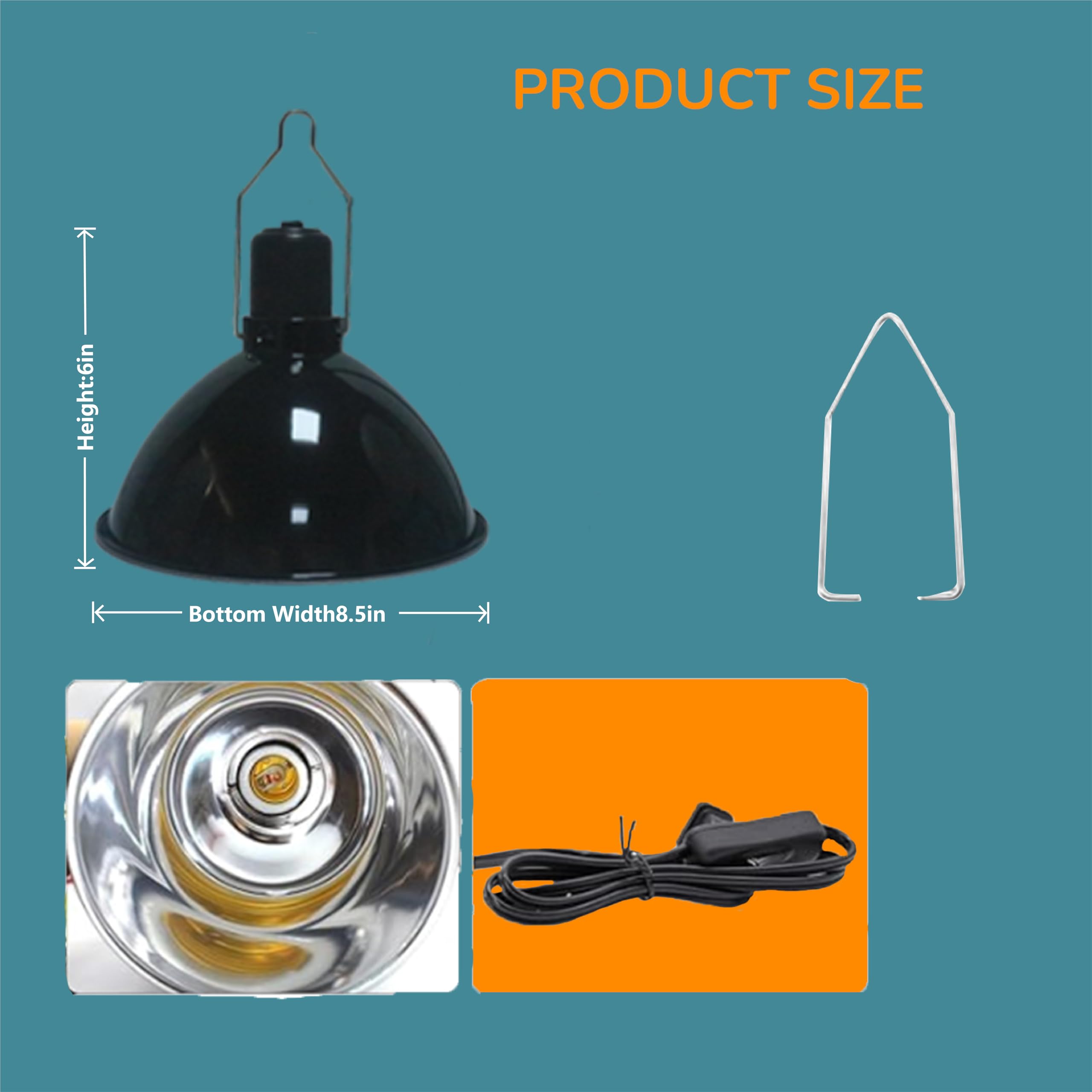 8.5 Inch Reptile Light Fixture, Dome Heat Lamp with UVB Basking, E26 Base for Amphibian & Reptile Terrariums - image 4
