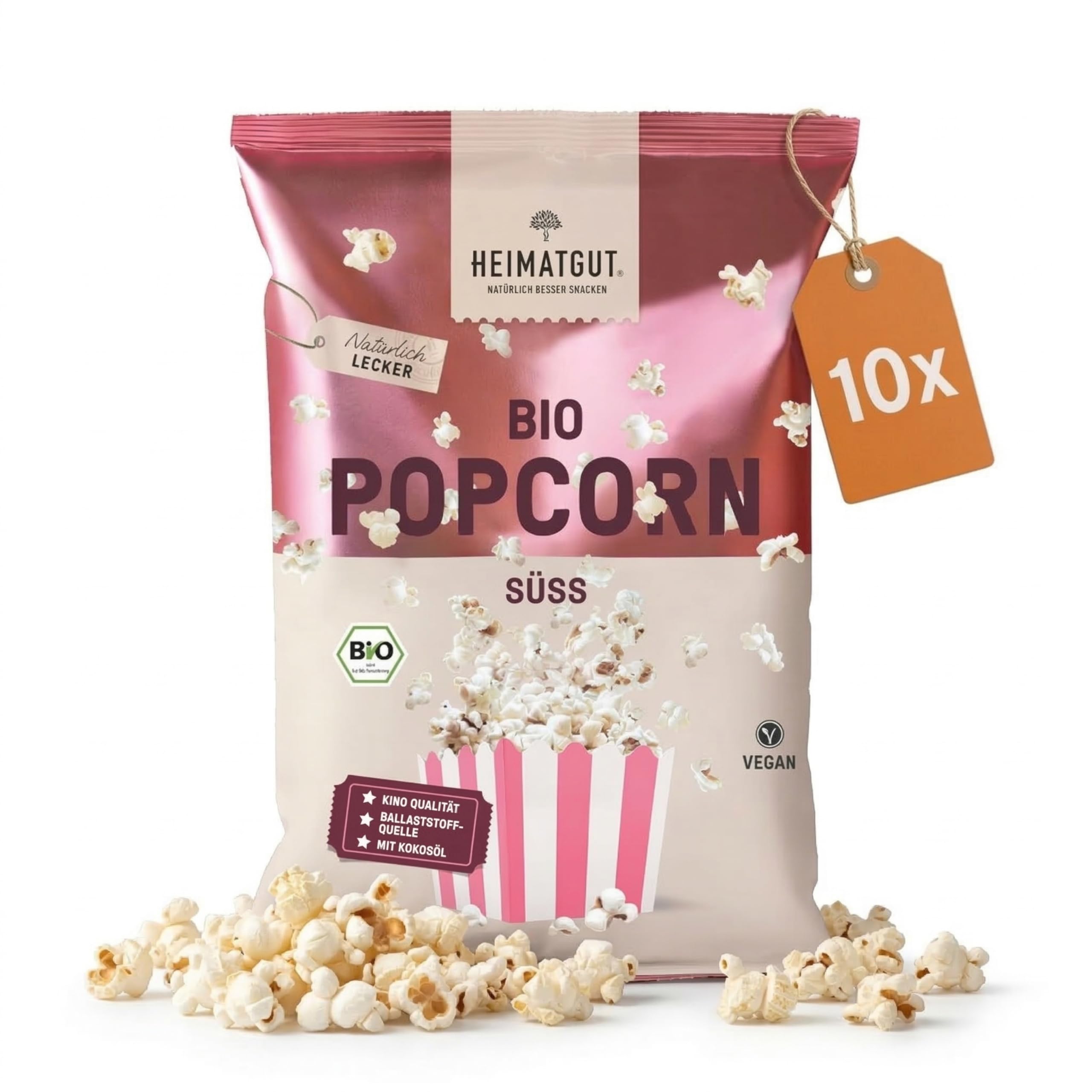 HEIMATGUT® Bio Veganes Popcorn | Premium Butterflycorn Popcorn-Mais | Mit Bio Kokosöl | Ohne Butter & Palmöl | Glutenfrei | Veganer Snack ohne künstliche Zusätze | 10 × 90 g