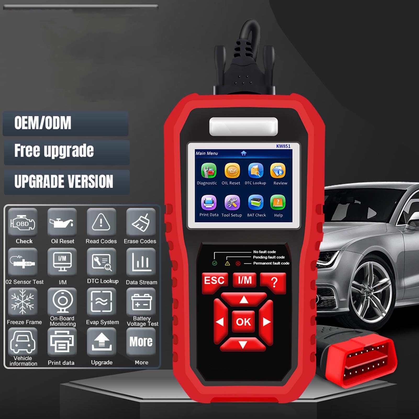 Luocute Auto-OBD-Scanner, Fehlercodeleser für Automotoren mit One-Click-I/M-Bereitschaftsprüfung, für Alle Fahrzeuge mit OBD2-Protokoll ab 1996, Win XP Bis 10