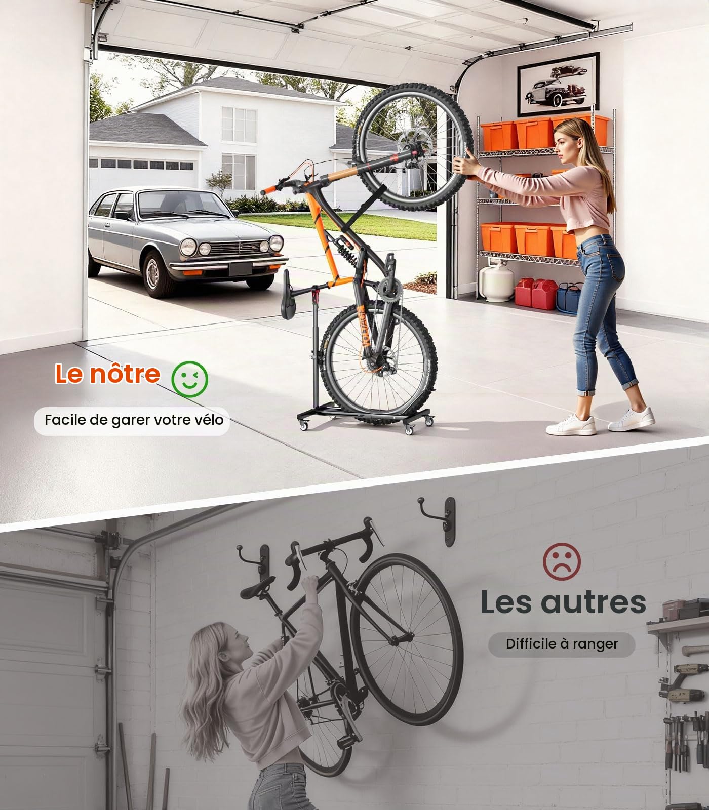 Housolution Support à Vélo Vertical avec Roues pour Vélo Porte à 80lbs | Support à Vélo Autonome Jusqu'à 29", Hauteur Réglable Sans Perforation pour Garage & Appartement, Support de Sol