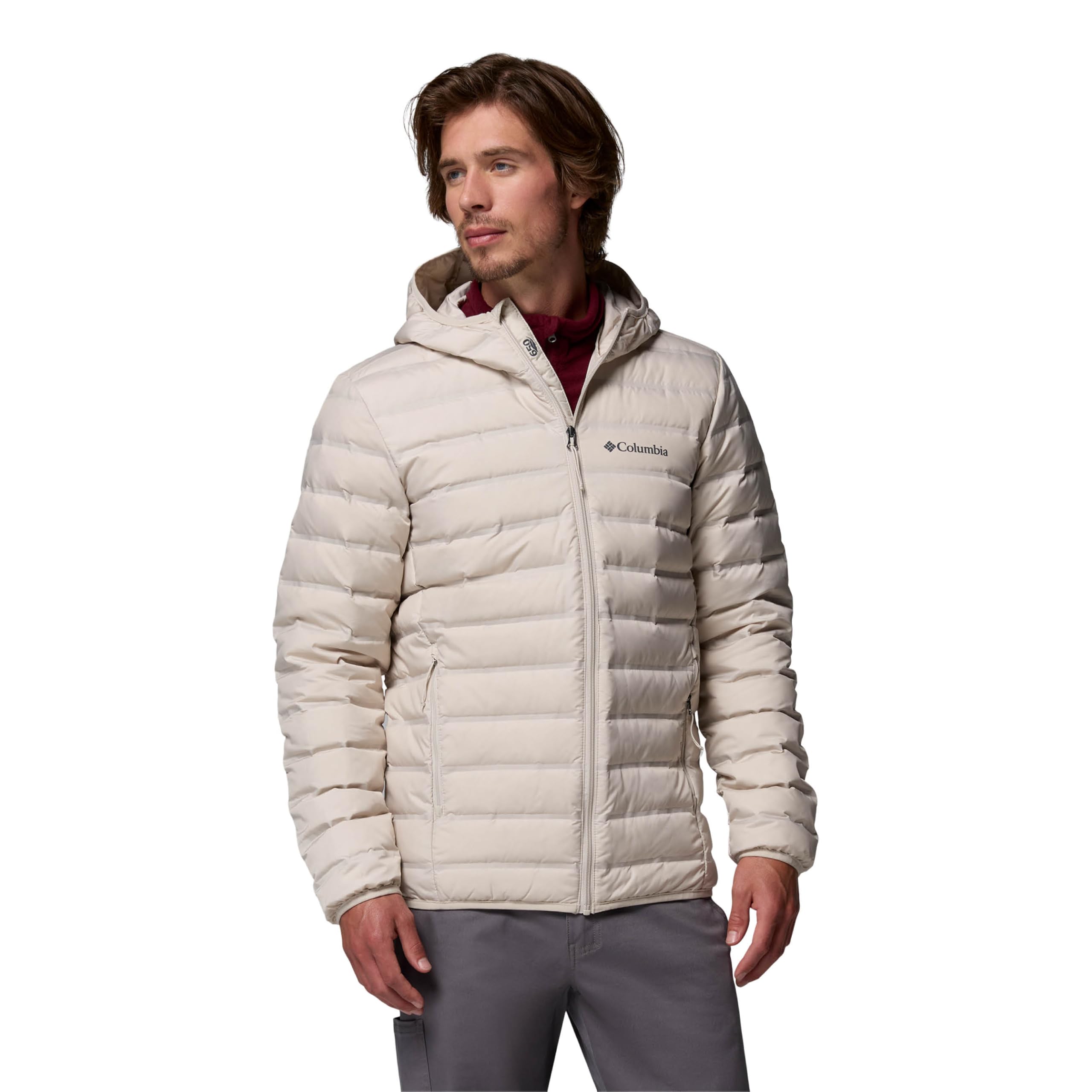 Columbia Men's Lake 22 2 Down Hooded Jacket, Hooded Puffer Down Jacket, Dark Stone, Medium