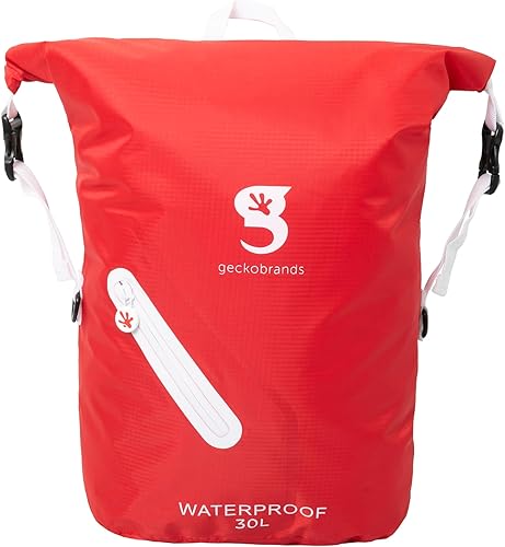 geckobrands Mochila impermeable de 30 litros, Rojo, blanco, 30 L, Mochila