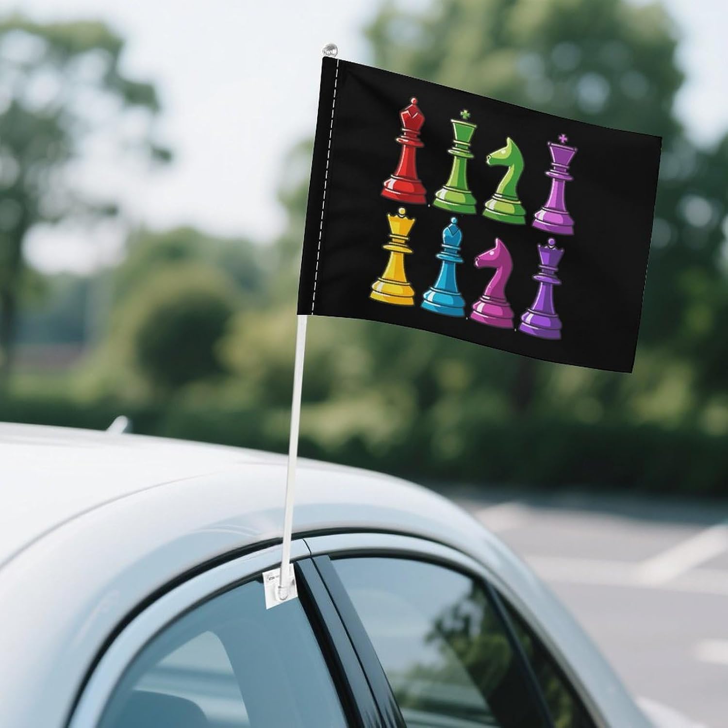 Vintage Chess Board Car Flag Polyester Clip Flags Mini Handheld Banners for Auto Outside Travel Decor image 4