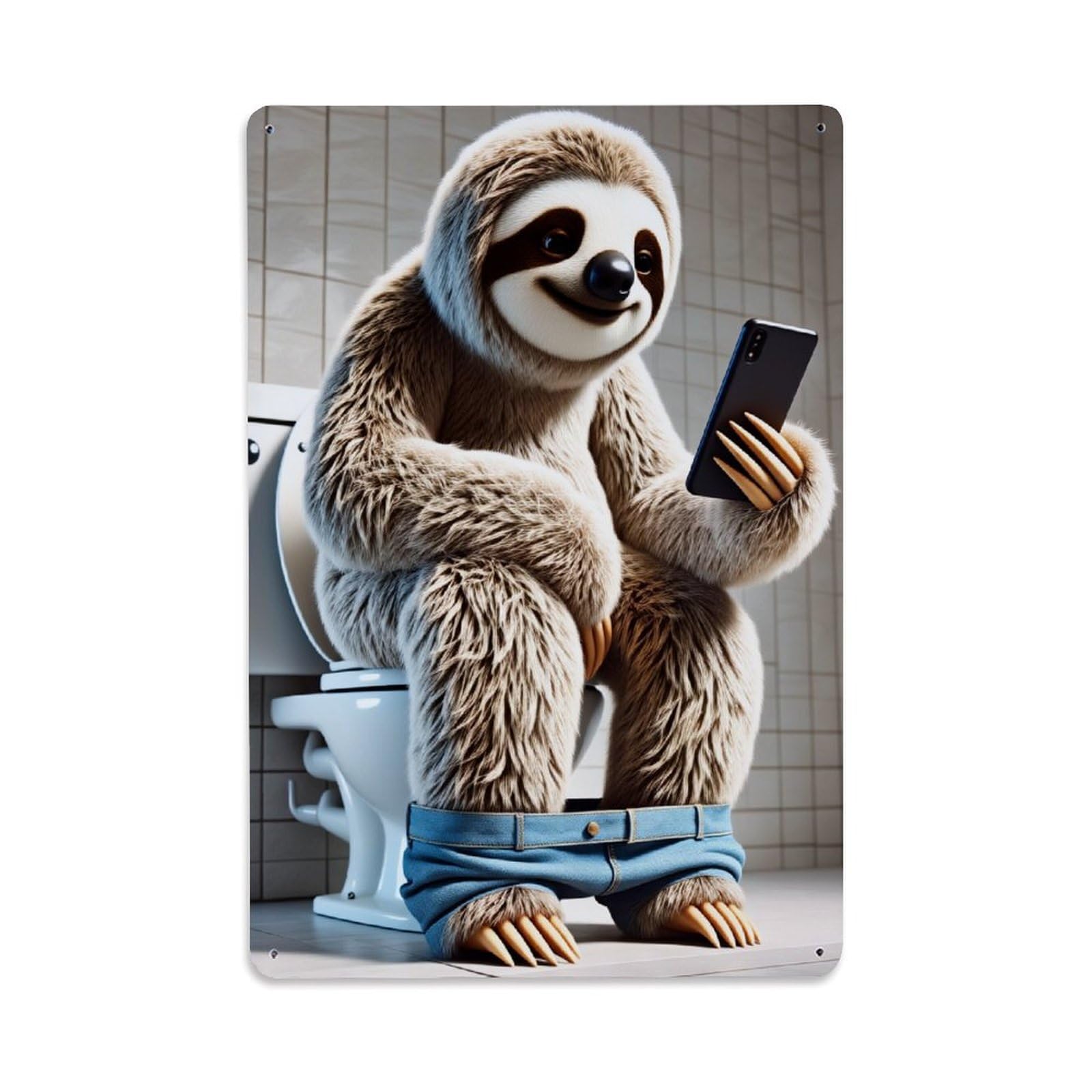 Sloth Toilet Phone Jeans Smiling Vintage Tin Sign Retro Metal Wall Decor Metal Poster, Home Bar Garage Farmhouse Cafe Wall Art Decoration 8x12Inches