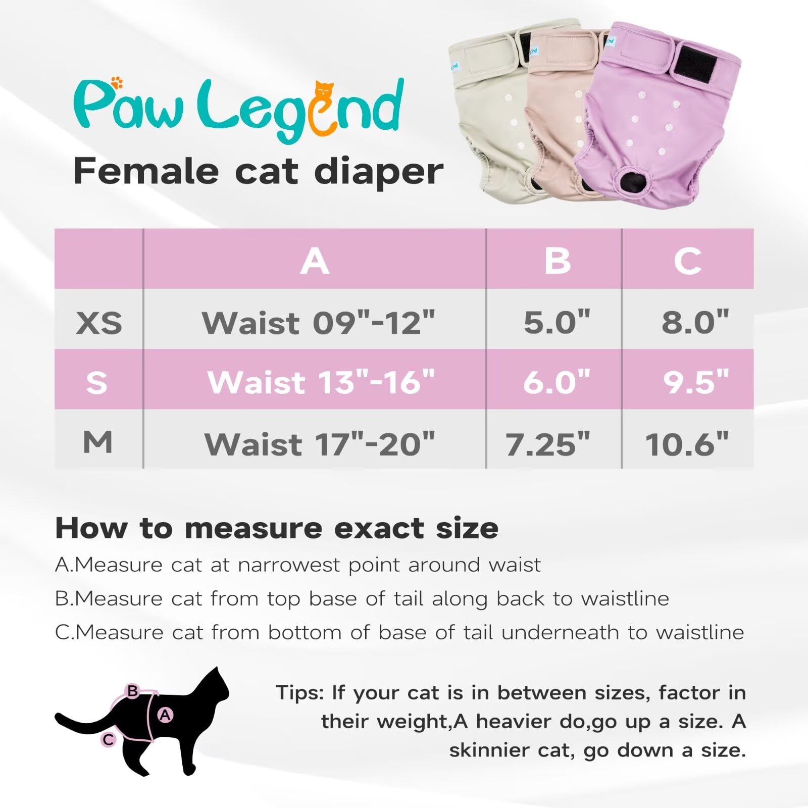 Paw Legend Pannolini per gatti lavabili e riutilizzabili, confezione da 3 XS