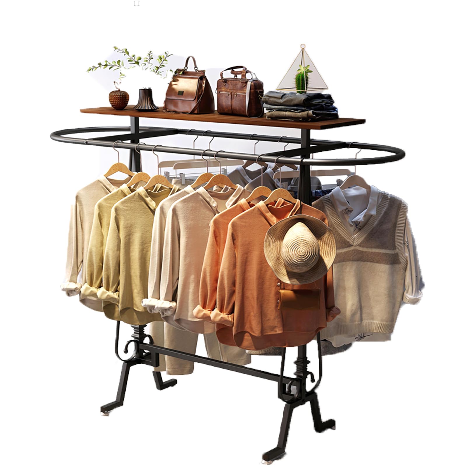 Photo 1 of SPTZQURY Round Clothing Rack, Commercial Floor Standing Clothes Rack, Oval Iron Clothing Hanging Rack, for Bedrooms Hanging Apparel, Boutiques Display, Laundry Room (Black)