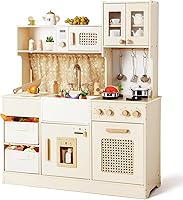 labebe Wooden Play Kitchen for Toddlers 3+ with Storage Boxes & Realistic Accessories - Pretend Play Set for Boys Girls