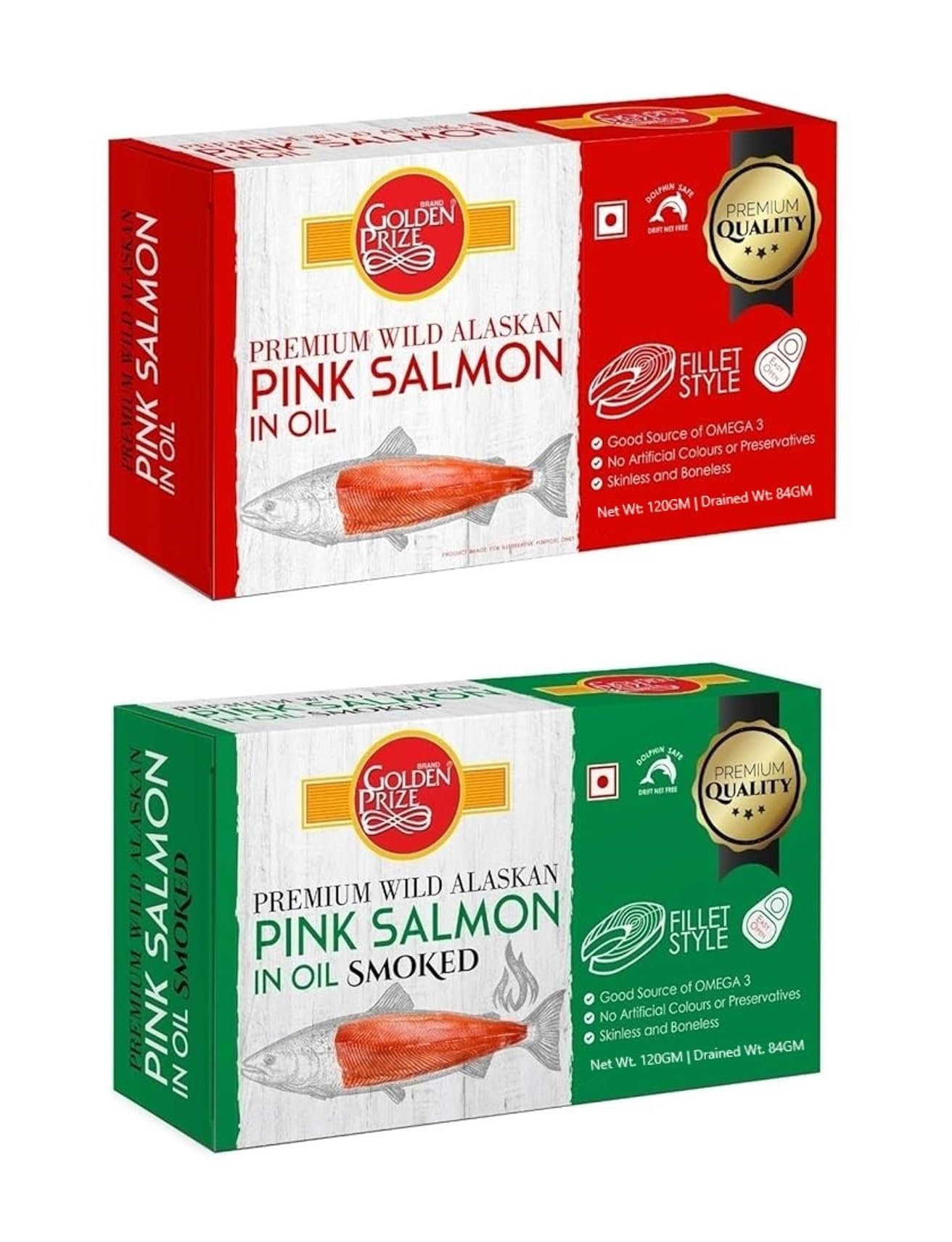 Golden Prize Combo - 1 x Pink Salmon Fillets in Oil and 1 x Smoked Pink Salmon Fillets in Oil (2 x 120gms Each) (B07R4FHZH7) Amazon Price History, Amazon Price Tracker