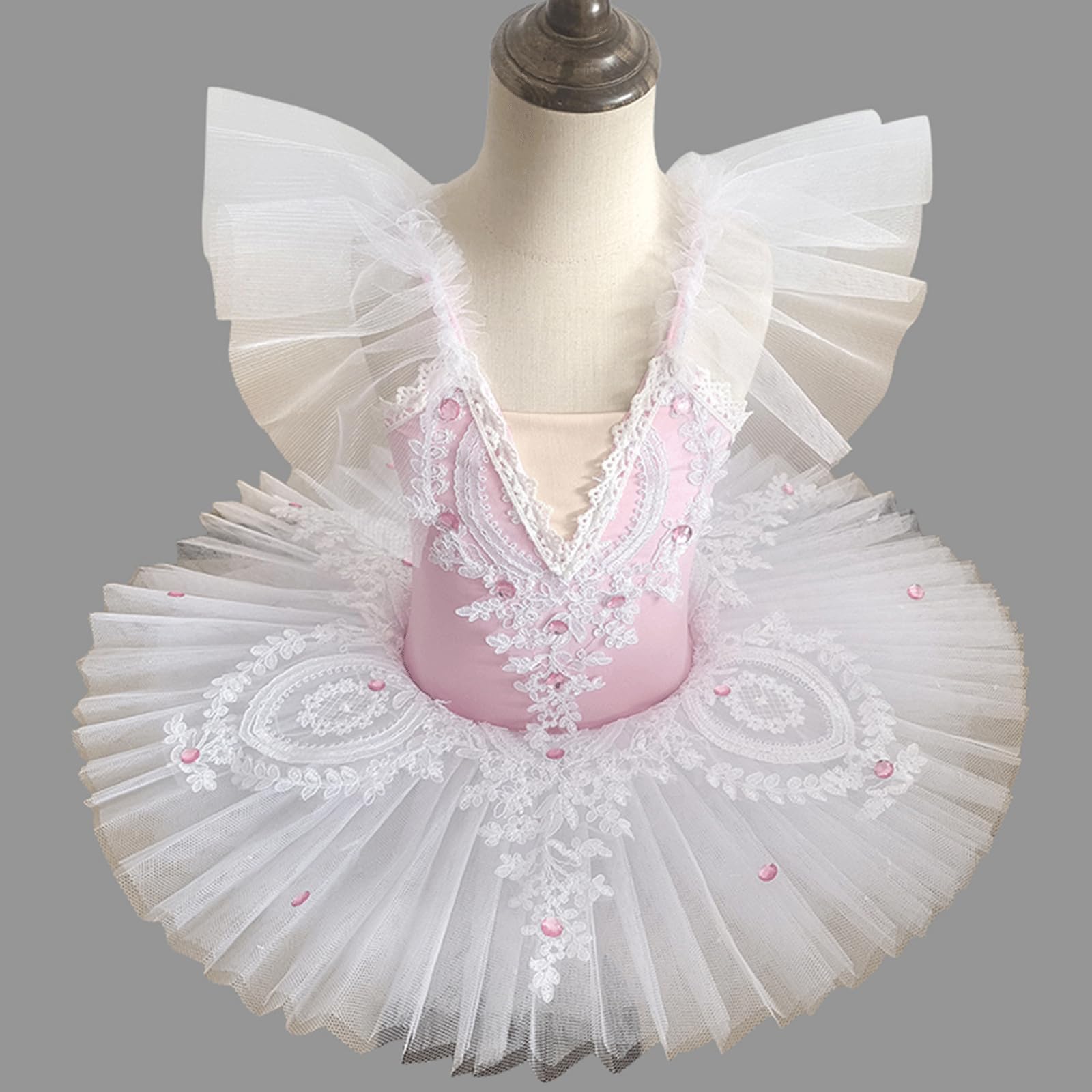 FGRID Dziewczęcy taniec baletowy tiulowa spódniczka tutu, profesjonalna baleriny haftowana spódnica z jeziorem łabędzim trykoty księżniczka sukienka baletowa,Pink,130