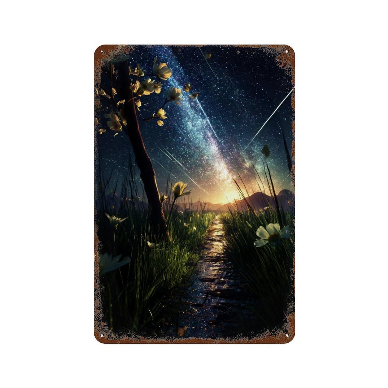 Starry Night Pathway -2 Rustic Tin Plaque 11.8"x7.9", Novelty Wall Decor for Garage, Pub Or Kitchen