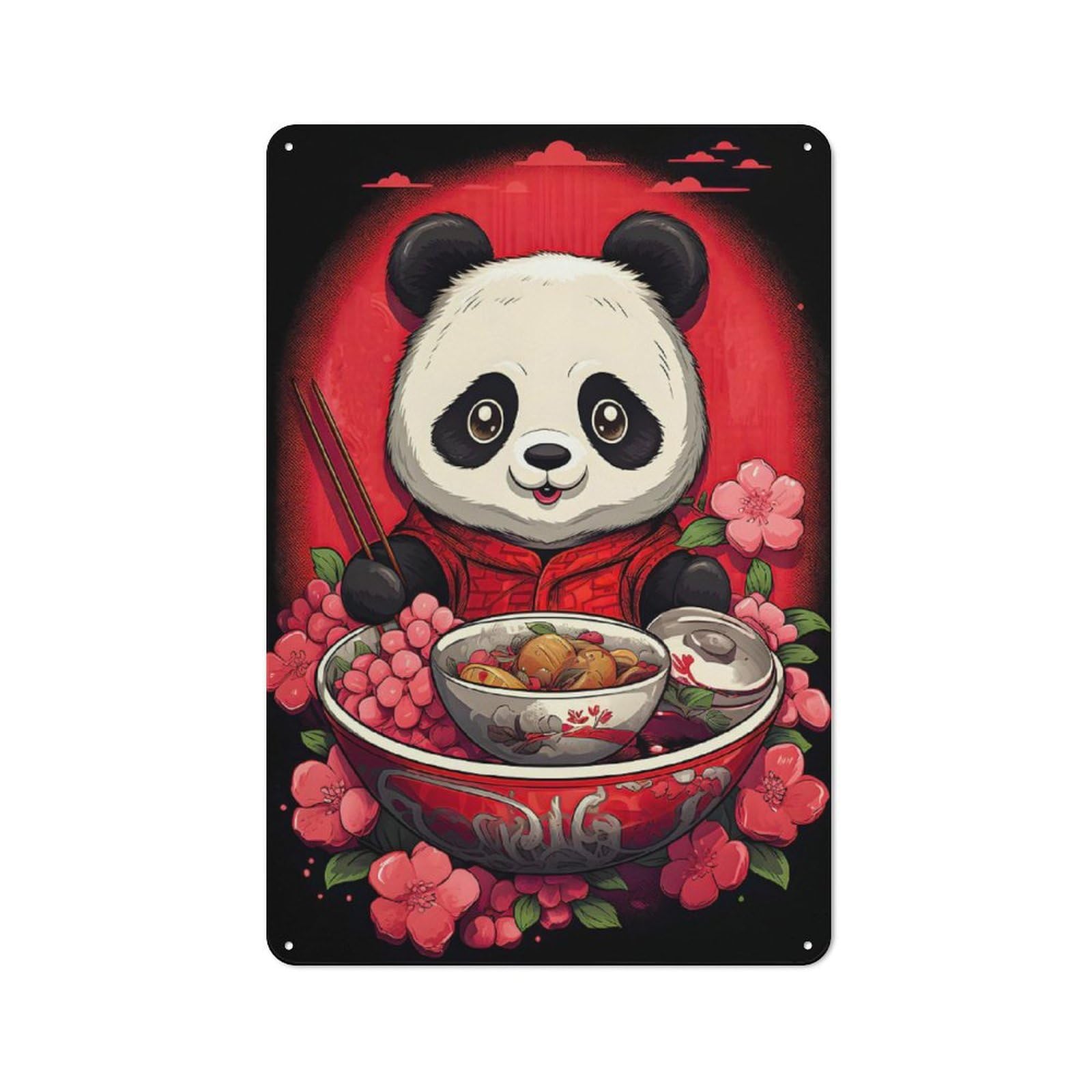 Junmoney Japan Panda Ramen Ruby Art For Hobby Room Or Studio, Rustic Metal Sign 30X20cm, For Creative Interior Collectors Refreshing A Room In Autumn