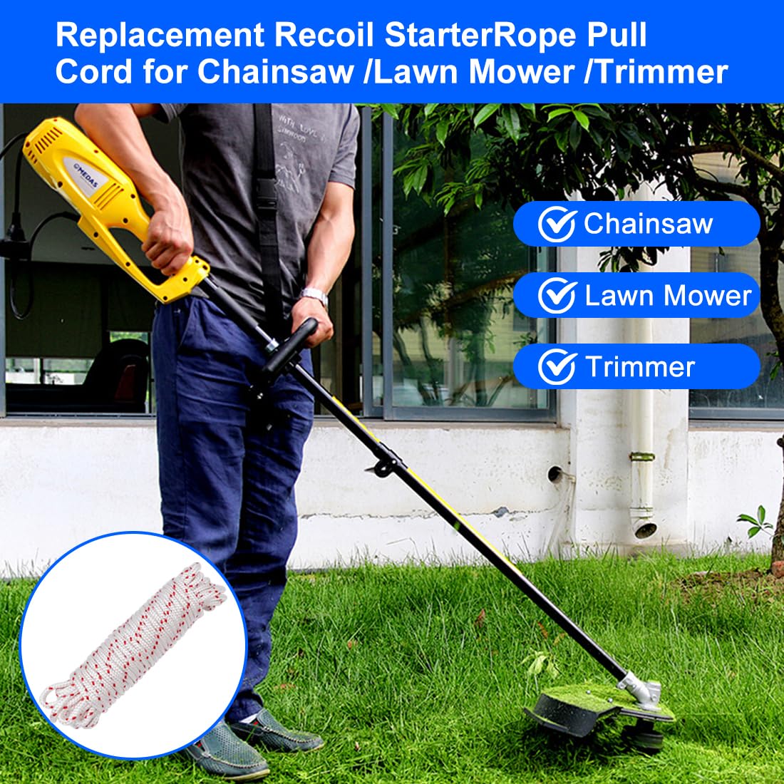 LICQIC 10 Meters 5.0mm Recoil Starter Rope Pull Cord, Rotavator Pull Cord, Lawn Mower Pull Cord for Chainsaw Lawn Mower Trimmer - Image 4