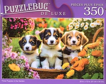Three Puppies in The Garden - 350 Pieces Deluxe Jigsaw Puzzle for Adult