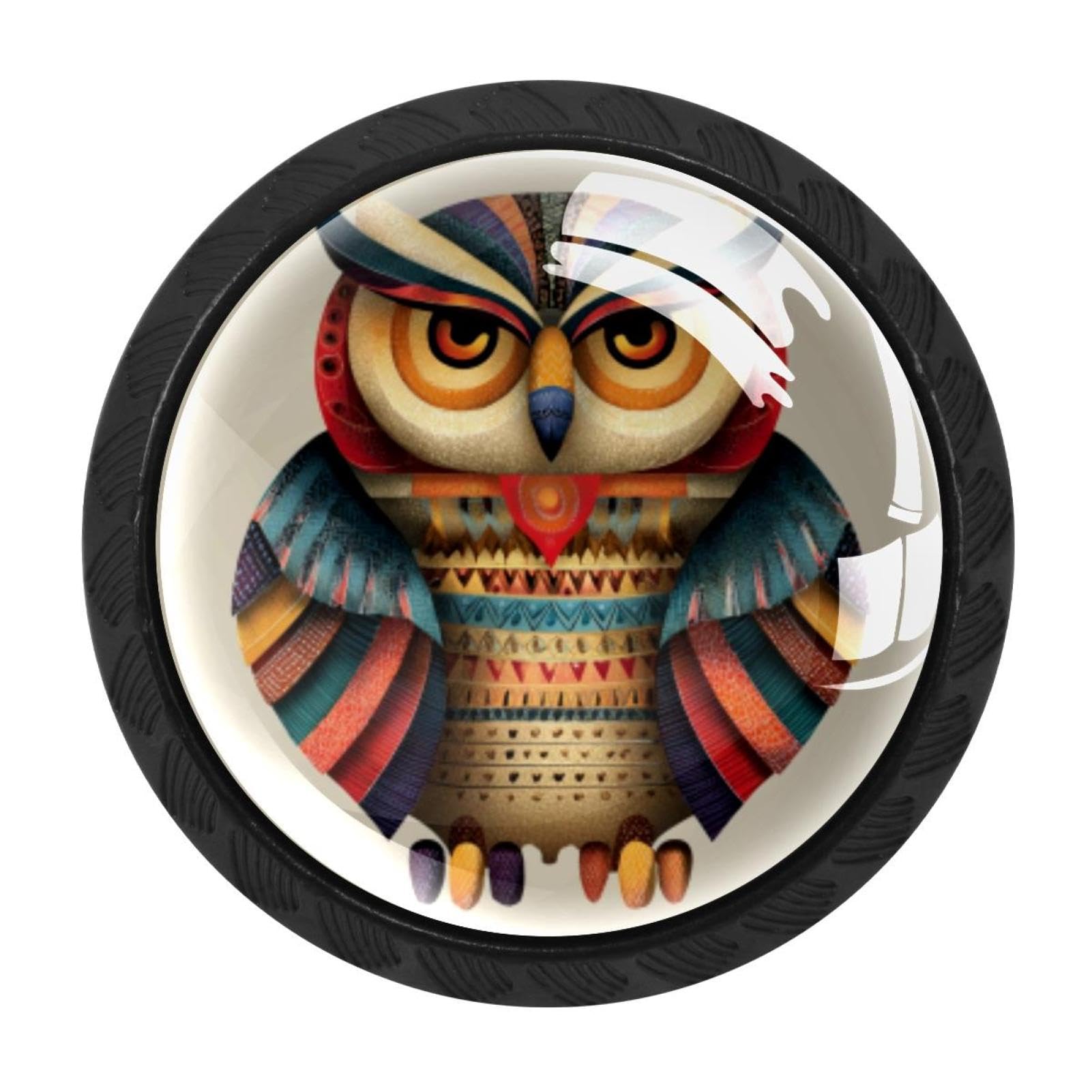 CHENZZZZ 4 Pack Black Ethnic Tribal Cartoon Animal Owl (3) Kitchen Handles, Cabinet Pulls Hardware for Cupboard Drawer Knobs Dresser Pulls