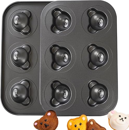 Elesinsoz Paquete de 2 moldes para magdalenas en forma de oso, molde antiadherente de 6 cavidades, mini muffins para decoración de pastel de oso